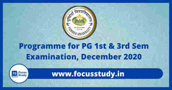 Programme for PG 1st & 3rd Sem Examination, December 2020